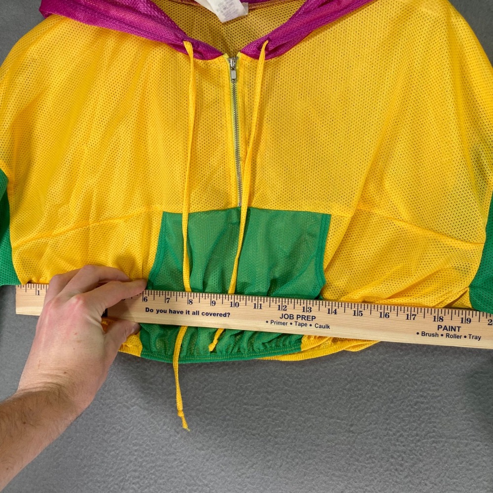 UO Yellow Green Pink Colorblock Mesh Cropped Zip Up Hoodie Pants Set L - Picture 4 of 14